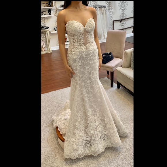 Wedding dress strapless embroidered size 2-4 (new in 2020, prof cleaned) - Picture 1 of 7